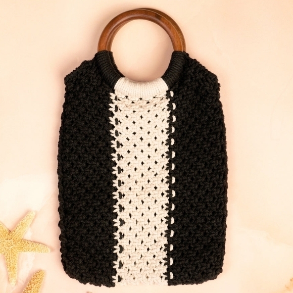 Laude The Label Handbags - Laude the Label Gabby Mini Macrame Bag Black/White